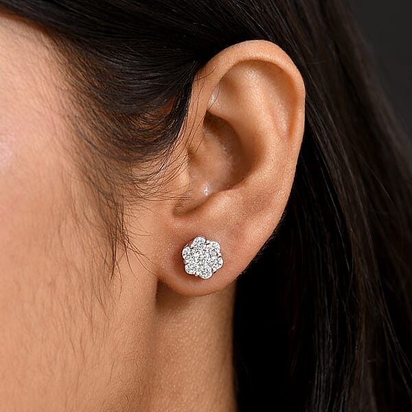Shop Lc Luxuriant Lab Grown Diamond G-H SI 1.50 Ctw Floral Stud Earrings In Rhodium Over Sterling Silver (Del. In 12-15 Days)
