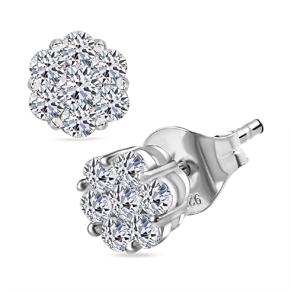 shop lc Luxuriant Lab Grown Diamond G-H SI 1.50 ctw Floral Stud Earrings in Rhodium Over Sterling Silver (Del. in 12-15 Days)