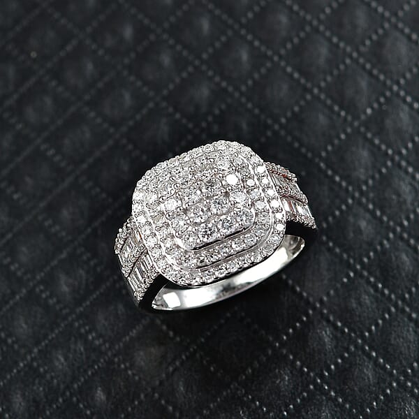 Shop Lc Luxuriant Lab Grown Diamond G-H SI 1.50 Ctw Ring In Rhodium Over Sterling Silver