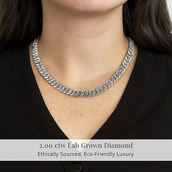 Shop Lc Luxuriant Lab Grown Diamond G-H SI 2.00 Ctw Cuban Link Chain Necklace In Rhodium Over Sterling Silver 18 Inches
