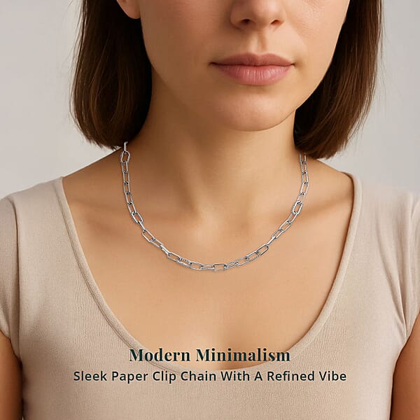Shop Lc Luxuriant Lab Grown Diamond G-H SI 2.00 Ctw Paper Clip Chain Necklace In Rhodium Over Sterling Silver 18 Inches
