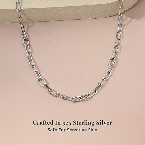 Shop Lc Luxuriant Lab Grown Diamond G-H SI 2.00 Ctw Paper Clip Chain Necklace In Rhodium Over Sterling Silver 18 Inches
