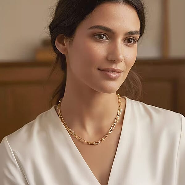 Shop Lc Luxuriant Lab Grown Diamond G-H SI 2.10 Ctw Paper Clip Chain Necklace In 18K Vermeil Yellow Gold Over Sterling Silver 18 Inches