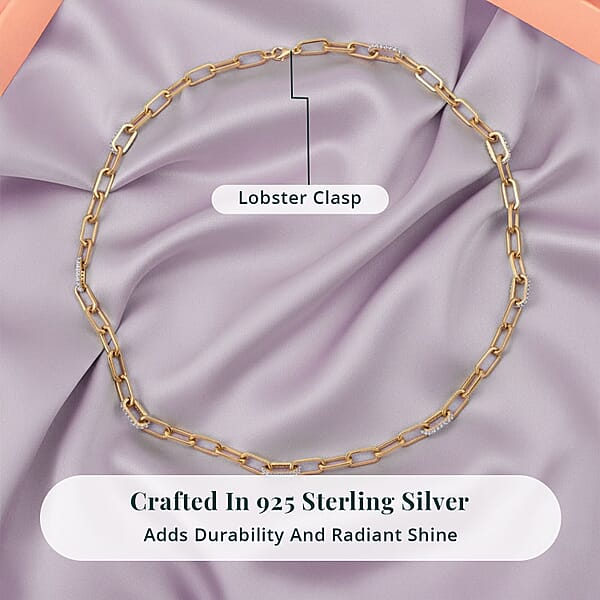 Shop Lc Luxuriant Lab Grown Diamond G-H SI 2.10 Ctw Paper Clip Chain Necklace In 18K Vermeil Yellow Gold Over Sterling Silver 18 Inches