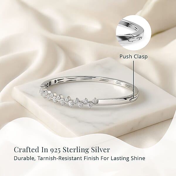 Shop Lc Luxuriant Lab Grown Diamond G-H SI 2.20 Ctw Rolling Waves Bangle Bracelet In Rhodium Over Sterling Silver (7.25 In)