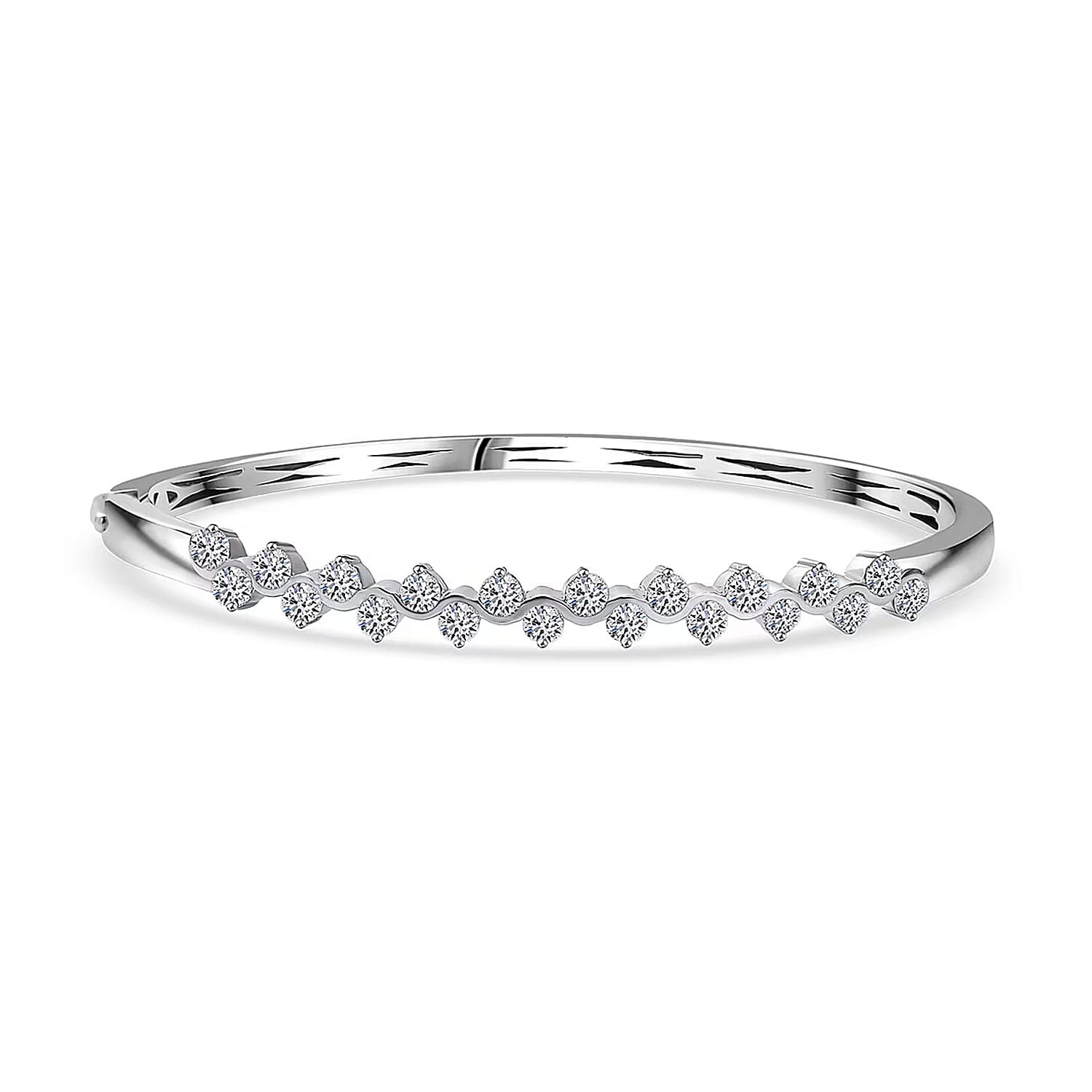 shop lc Luxuriant Lab Grown Diamond G-H SI 2.20 ctw Rolling Waves Bangle Bracelet in Rhodium Over Sterling Silver (7.25 In)