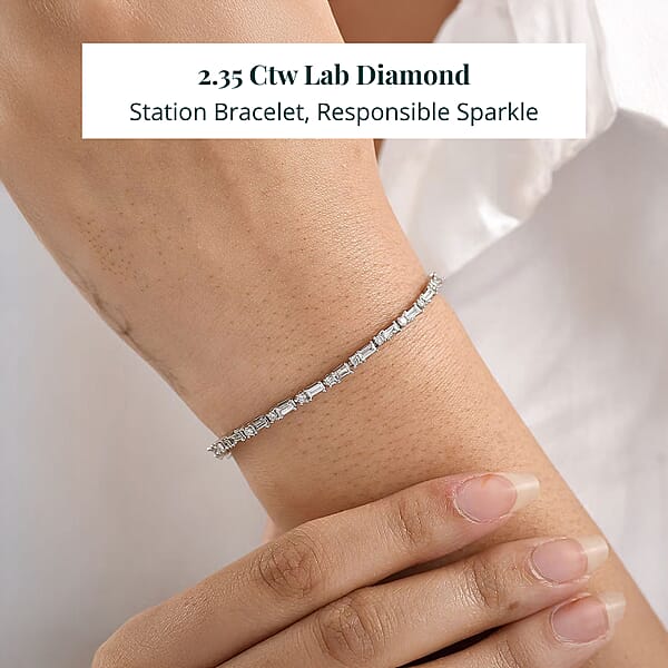 Shop Lc Luxuriant Lab Grown Diamond G-H SI 2.35 Ctw Station Bracelet In Rhodium Over Sterling Silver (8.00 In)