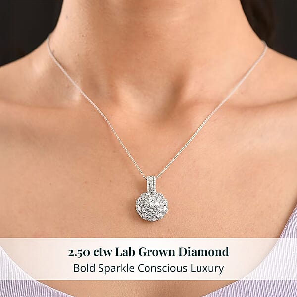 Shop Lc Luxuriant Lab Grown Diamond G-H SI 2.50 Ctw Blossom Glow Pendant Necklace In Rhodium Over Sterling Silver 20 Inches