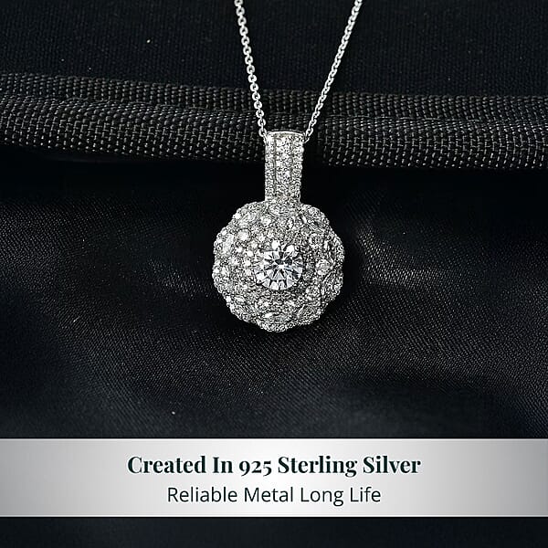 Shop Lc Luxuriant Lab Grown Diamond G-H SI 2.50 Ctw Blossom Glow Pendant Necklace In Rhodium Over Sterling Silver 20 Inches