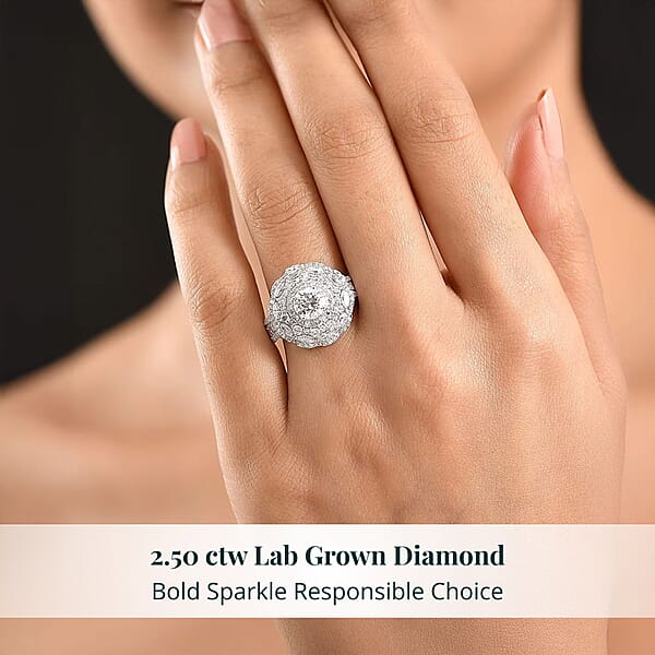 Shop Lc Luxuriant Lab Grown Diamond G-H SI 2.50 Ctw Blossom Glow Ring In Rhodium Over Sterling Silver