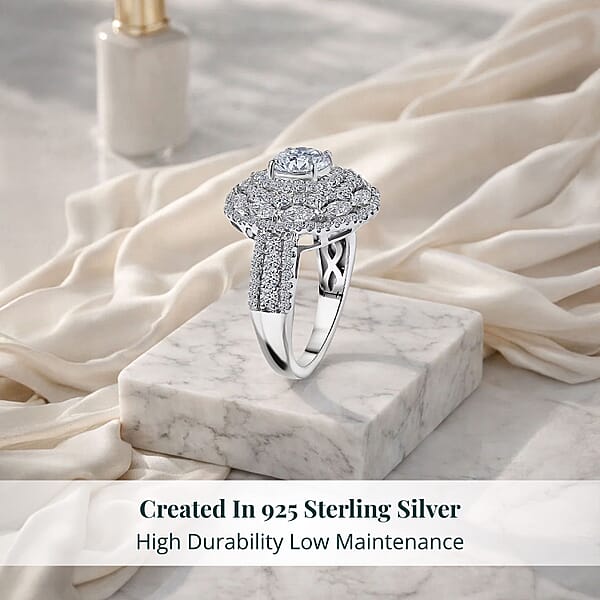 Shop Lc Luxuriant Lab Grown Diamond G-H SI 2.50 Ctw Blossom Glow Ring In Rhodium Over Sterling Silver