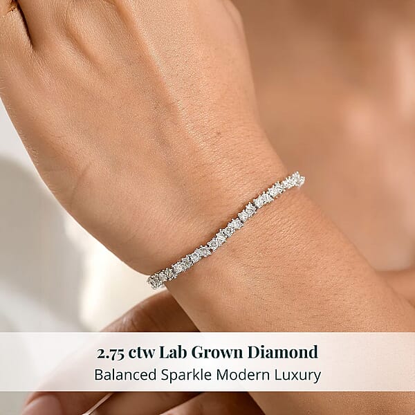 Shop Lc Luxuriant Lab Grown Diamond G-H SI 2.75 Ctw Romanesque Line Bracelet In Rhodium Over Sterling Silver (7.25 In)