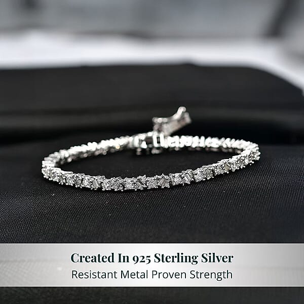 Shop Lc Luxuriant Lab Grown Diamond G-H SI 2.75 Ctw Romanesque Line Bracelet In Rhodium Over Sterling Silver (7.25 In)