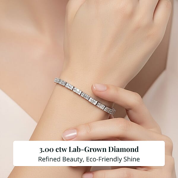 Shop Lc Luxuriant Lab Grown Diamond G-H SI 3.00 Ctw Art Deco Bracelet In Rhodium Over Sterling Silver (6.50 In)