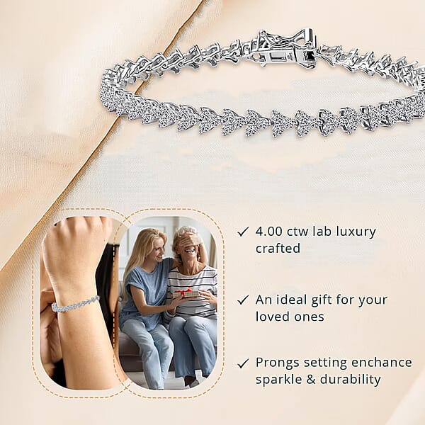 Shop Lc Luxuriant Lab Grown Diamond G-H SI 3.35 Ctw Waves Of Grace Bracelet In Rhodium Over Sterling Silver (6.50 In)