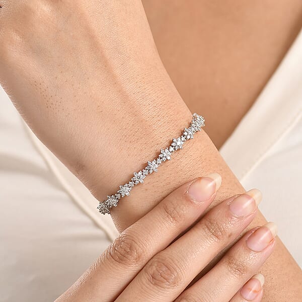 Shop Lc Luxuriant Lab Grown Diamond G-H SI 3.50 Ctw Eternal Blossom Bracelet In Rhodium Over Sterling Silver (8.00 In)