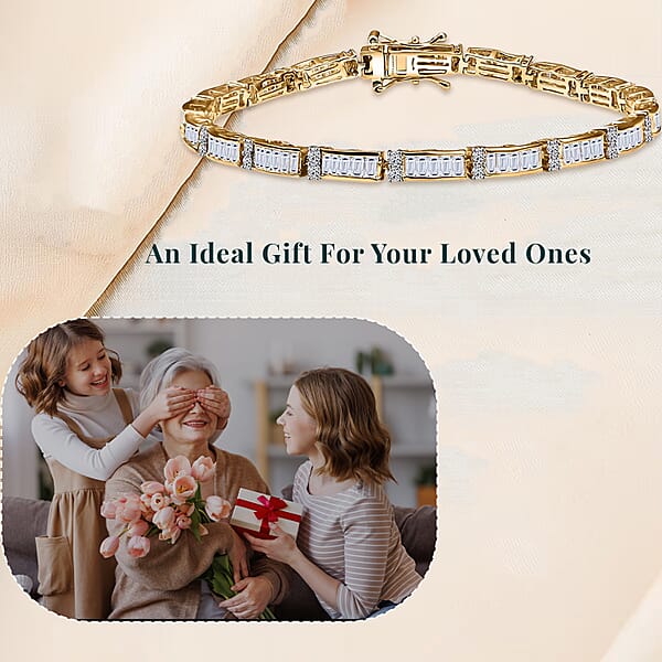 Shop Lc Luxuriant Lab Grown Diamond G-H SI 4.00 Ctw Art Deco Bracelet In 18K Vermeil Yellow Gold Over Sterling Silver (7.25 In)