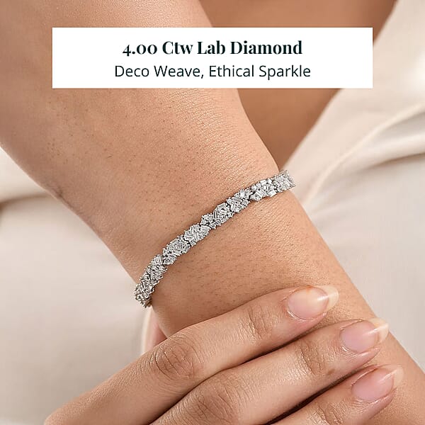 Shop Lc Luxuriant Lab Grown Diamond G-H SI 4.00 Ctw Matrix Link Bracelet In Rhodium Over Sterling Silver (7.25 In)