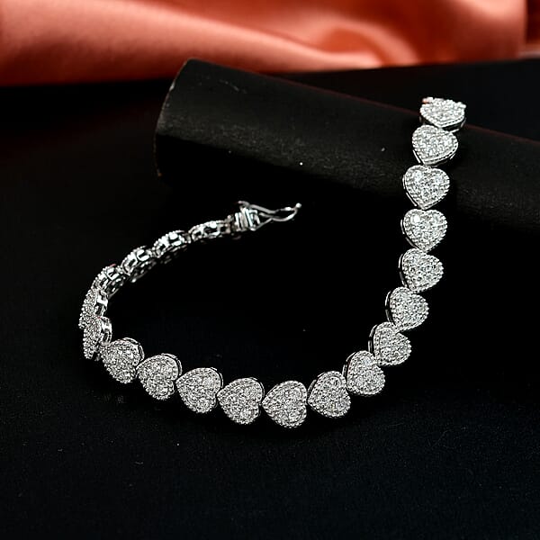 Shop Lc Luxuriant Lab Grown Diamond G-H SI 4.10 Ctw Heartstrings Bracelet In Rhodium Over Sterling Silver (7.25 In)