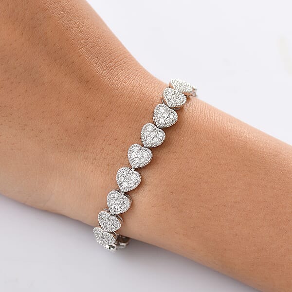 Shop Lc Luxuriant Lab Grown Diamond G-H SI 4.10 Ctw Heartstrings Bracelet In Rhodium Over Sterling Silver (7.25 In)