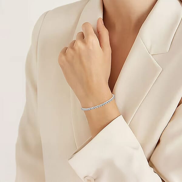 Shop Lc Luxuriant Lab Grown Diamond G-H SI 4.10 Ctw Tennis Bracelet In Rhodium Over Sterling Silver (7.25 In)