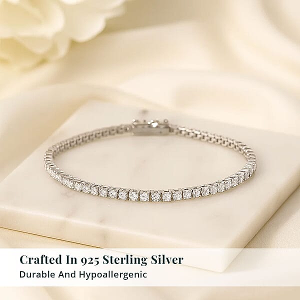 Shop Lc Luxuriant Lab Grown Diamond G-H SI 4.10 Ctw Tennis Bracelet In Rhodium Over Sterling Silver (7.25 In)