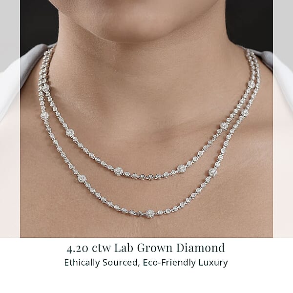 Shop Lc Luxuriant Lab Grown Diamond G-H SI 4.20 Ctw Station Necklace 20-22 Inches In Rhodium Over Sterling Silver