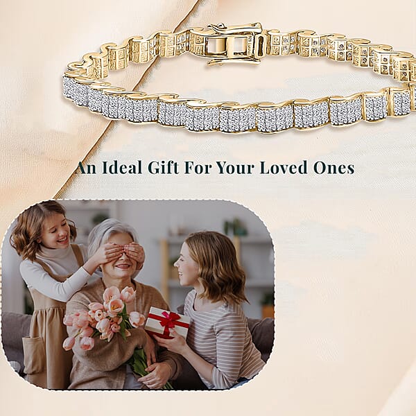 Shop Lc Luxuriant Lab Grown Diamond G-H SI 4.50 Ctw Ocean Waves Bracelet In 18K Vermeil Yellow Gold Over Sterling Silver (7.25 In)