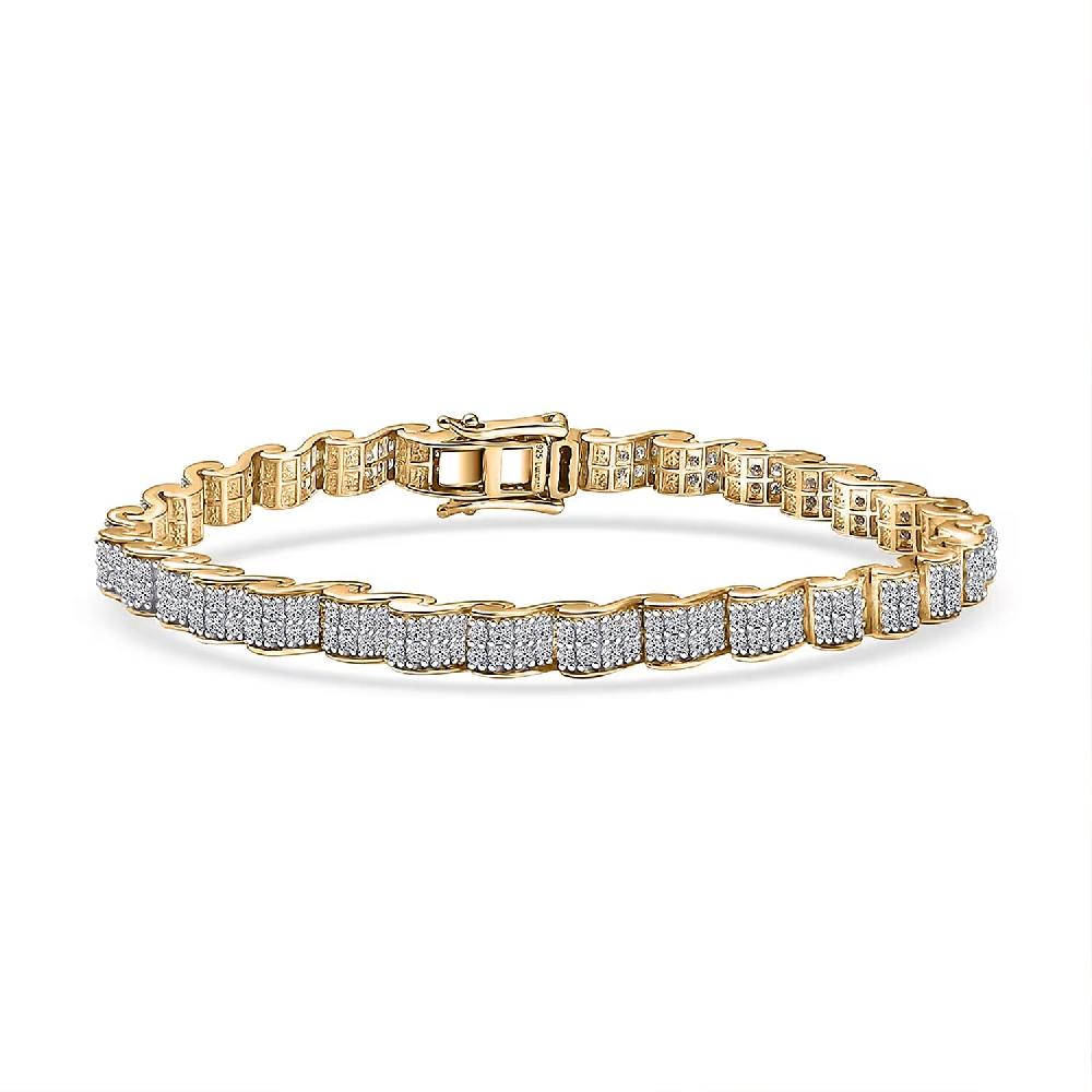 shop lc Luxuriant Lab Grown Diamond G-H SI 4.50 ctw Ocean Waves Bracelet in 18K Vermeil Yellow Gold Over Sterling Silver (7.25 In)