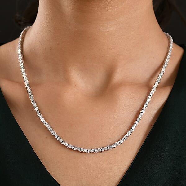 Shop Lc Luxuriant Lab Grown Diamond G-H SI 7.25 Ctw Romanesque Line Necklace In Rhodium Over Sterling Silver 18 Inches