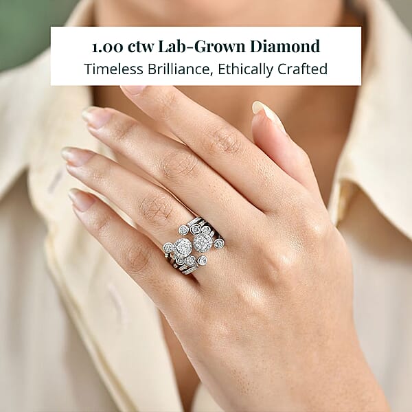 Shop Lc Luxuriant Lab Grown Diamond (G-H SI) Bubbles Ring In Rhodium Over Sterling Silver 1.50 Ctw