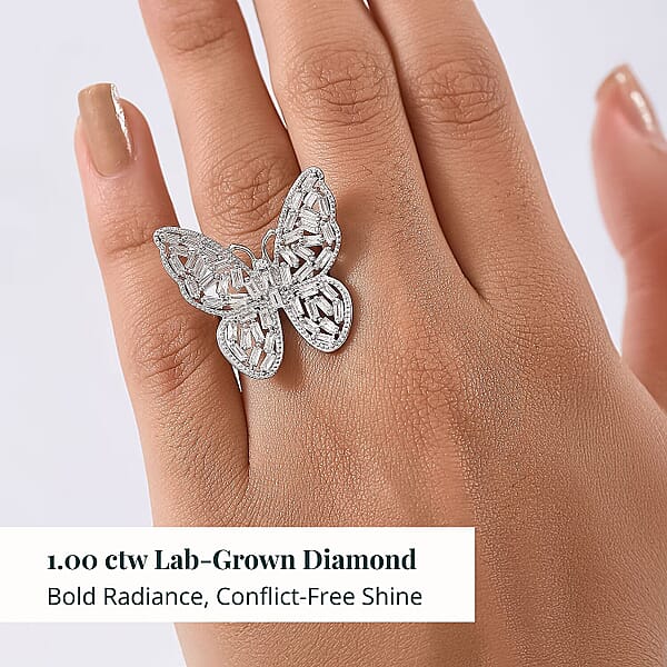 Shop Lc Luxuriant Lab Grown Diamond (G-H SI) Butterfly Ring In Rhodium Over Sterling Silver 1.00 Ctw