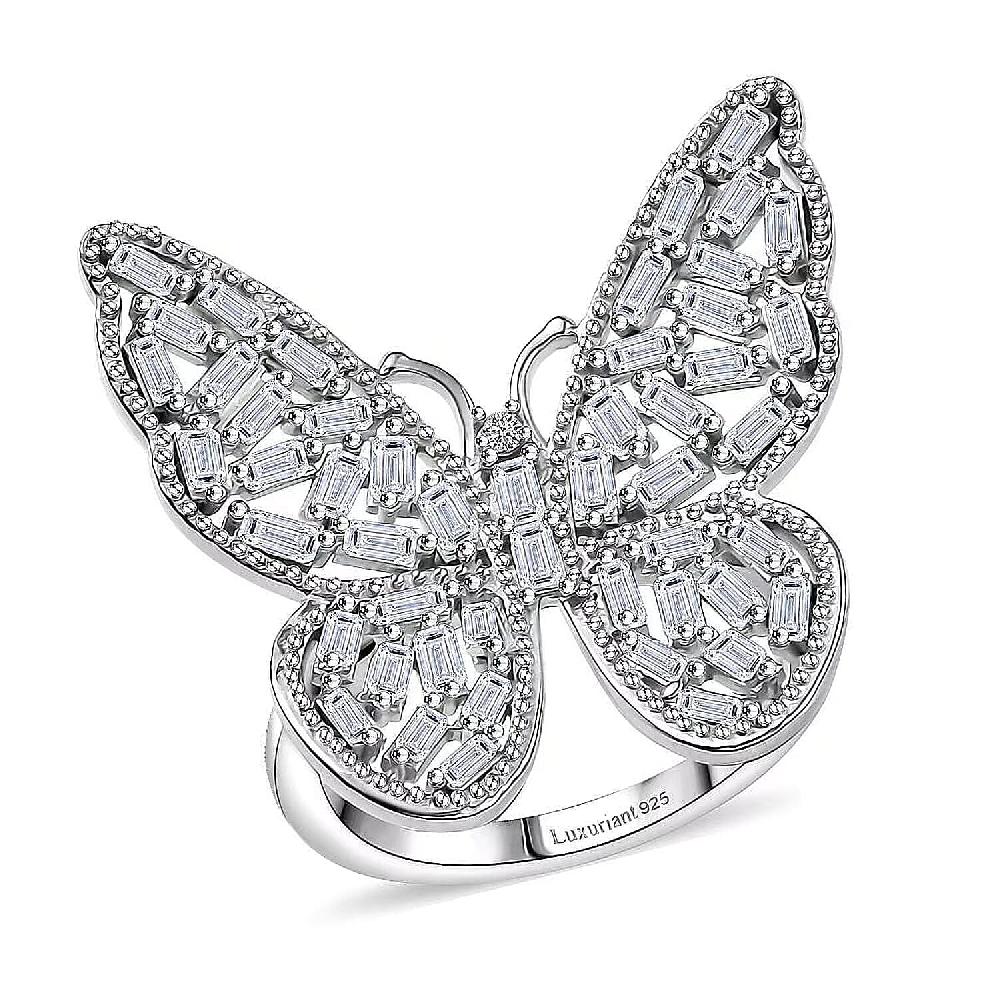shop lc Luxuriant Lab Grown Diamond (G-H SI) Butterfly Ring in Rhodium Over Sterling Silver 1.00 ctw shop lc Luxuriant Lab Grown Diamond (G-H SI) Butterfly Ring in Rhodium Over Sterling Silver 1.00 ctw