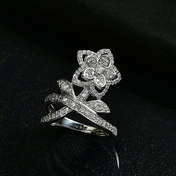Shop Lc Luxuriant Lab Grown Diamond (G-H SI) Flower Ring In Rhodium Over Sterling Silver 0.75 Ctw