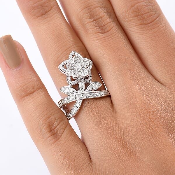 Shop Lc Luxuriant Lab Grown Diamond (G-H SI) Flower Ring In Rhodium Over Sterling Silver 0.75 Ctw