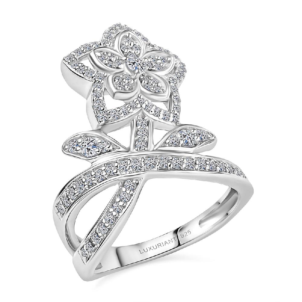 shop lc Luxuriant Lab Grown Diamond (G-H SI) Flower Ring in Rhodium Over Sterling Silver 0.75 ctw