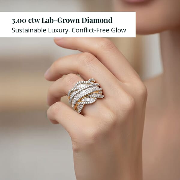 Shop Lc Luxuriant Lab Grown Diamond (G-H SI) Waves Ring In 18K Vermeil YG Over Sterling Silver 3.00 Ctw