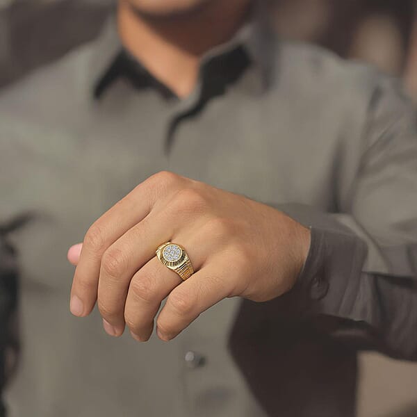 Shop Lc Luxuriant Lab Grown Diamond G SI 0.50 Ctw Men's Solar Crest Ring In 14K Yellow Gold Over Sterling Silver