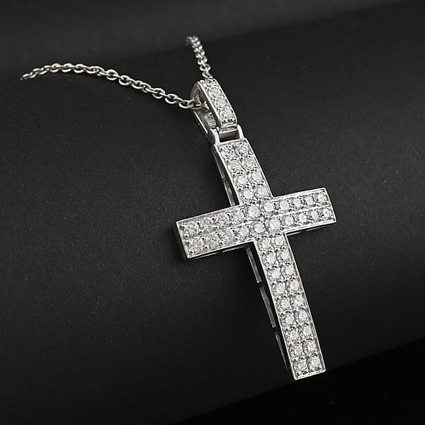 Shop Lc Luxuriant Lab Grown Diamond G SI 1.65 Ctw Cross Pendant Necklace In Sterling Silver 16-18 Inches