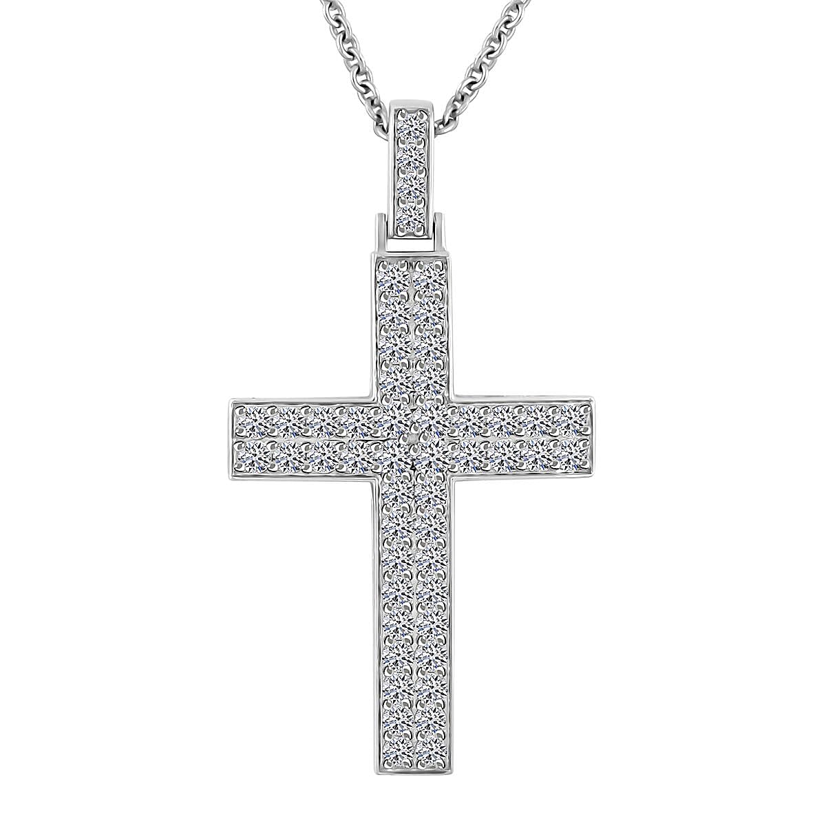 shop lc Luxuriant Lab Grown Diamond G SI 1.65 ctw Cross Pendant Necklace in Sterling Silver 16-18 Inches