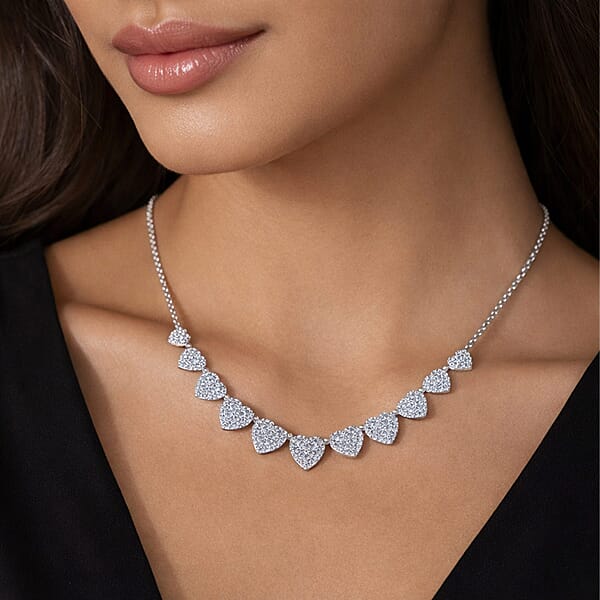 Shop Lc Luxuriant Lab Grown Diamond G SI 1.75 Ctw Enchanted Hearts Necklace In Sterling Silver 16-18 Inches