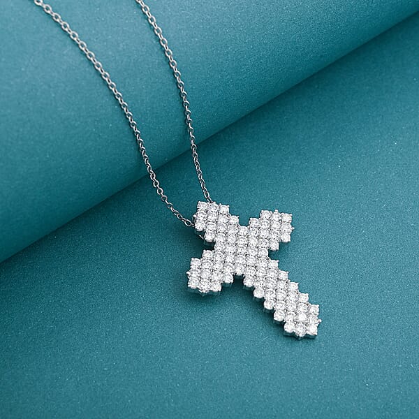 Shop Lc Luxuriant Lab Grown Diamond G SI 4.36 Ctw Cross Pendant Necklace In Sterling Silver 16-18 Inches