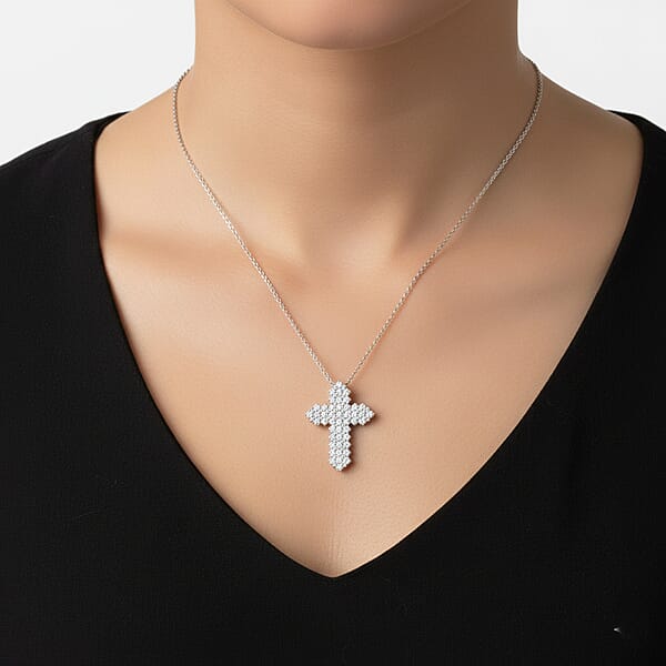 Shop Lc Luxuriant Lab Grown Diamond G SI 4.36 Ctw Cross Pendant Necklace In Sterling Silver 16-18 Inches