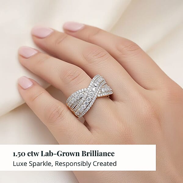 Shop Lc Luxuriant Lab Grown Diamond (G VS 10.0) 1.50 Ctw Interlace Criss-Cross Ring In 14K Yellow Gold Over Sterling Silver