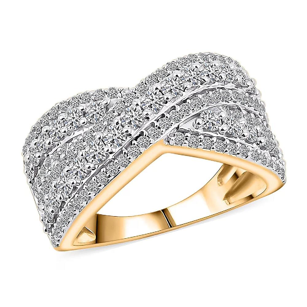 shop lc Luxuriant Lab Grown Diamond (G VS 10.0) 1.50 ctw Interlace Criss-Cross Ring in 14K Yellow Gold Over Sterling Silver shop lc Luxuriant Lab Grown Diamond (G VS 10.0) 1.50 ctw Interlace Criss-Cross Ring in 14K Yellow Gold Over Sterling Silver