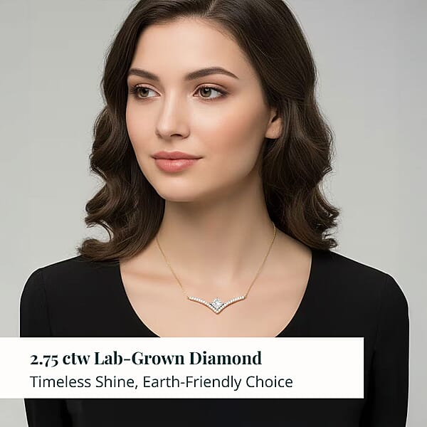 Shop Lc Luxuriant Lab Grown Diamond G VS 2.75 Ctw Pendant Necklace 18 Inches In 14K Yellow Gold Over Sterling Silver
