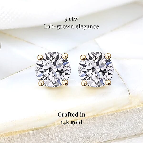 Shop Lc Luxuriant Lab Grown Diamond G-VS2 5.00 Ctw Earrings In 14K Yellow Gold