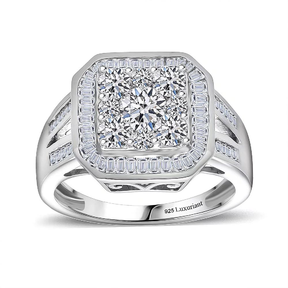 shop lc Luxuriant Lab Grown Diamond Geometry Ring in Rhodium Over Sterling Silver 2.00 ctw