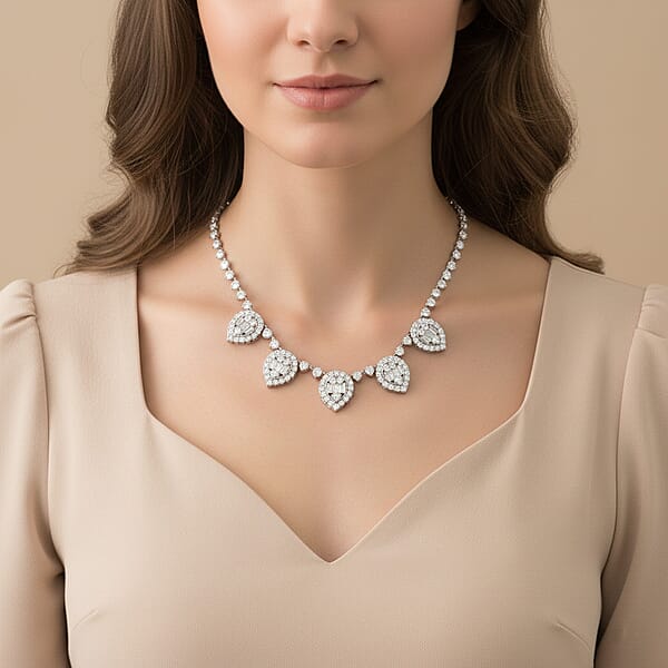 Shop Lc Luxuriant Lab Grown Diamond Heart Cascade Necklace In Sterling Silver 6.88 Ctw (18 Inches)