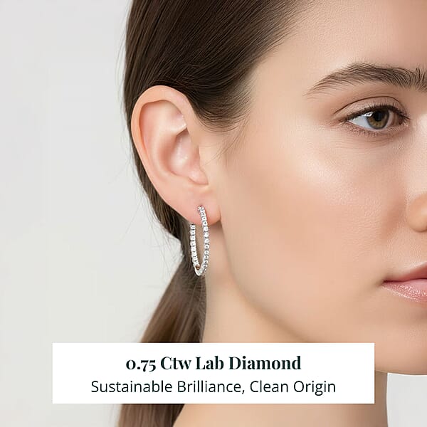 Shop Lc Luxuriant Lab Grown Diamond Hoop Earrings In Rhodium Over Sterling Silver 0.75 Ctw